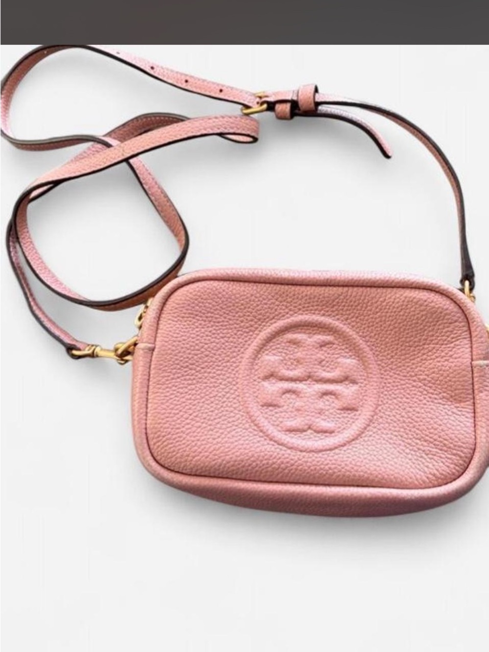 Tory Burch Blush Pink Pebbled Leather Crossbody Camera Bag